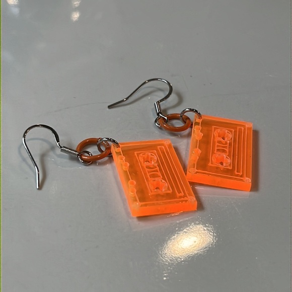 Neon orange cassette tape earrings, sterling plated nwt‎ - Picture 3 of 5